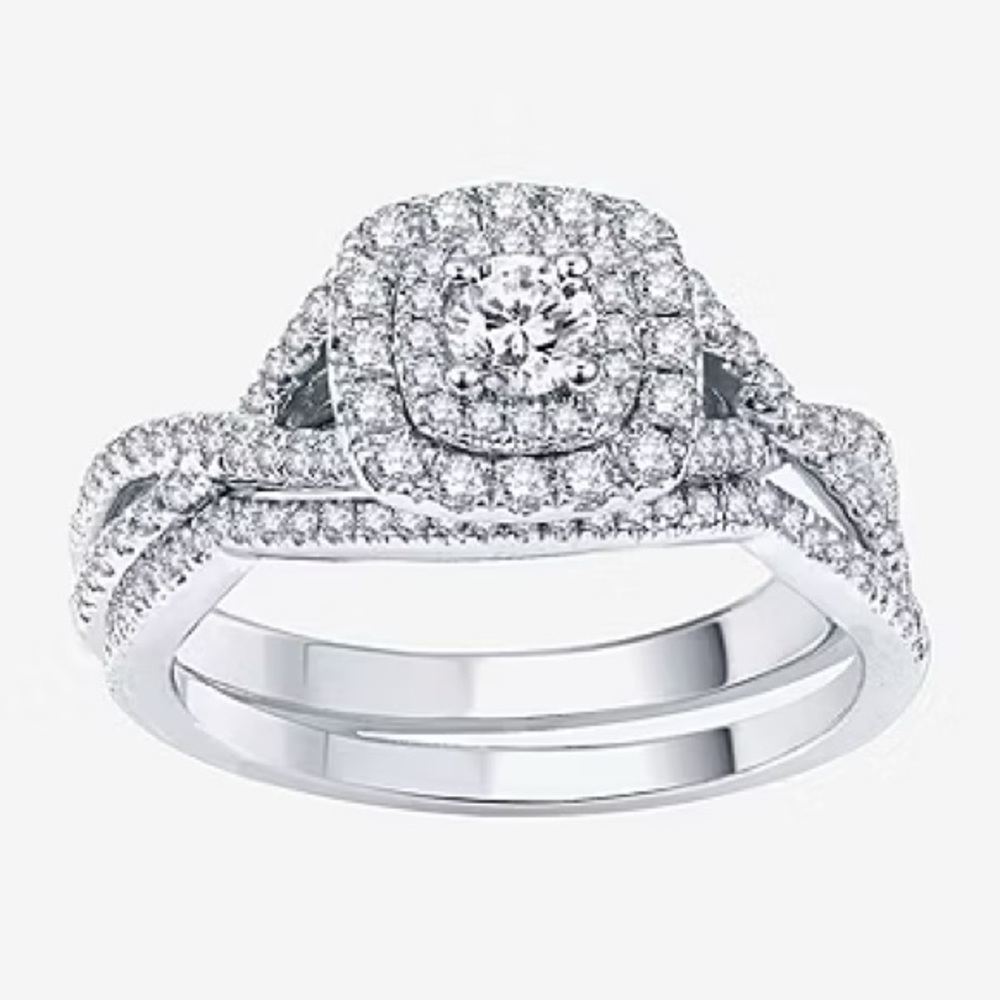 3/4 CT.T.W. Certified Natural White & Color-Enhanced Blue Diamond Ring Set